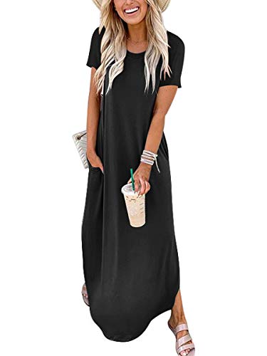 ANRABESS Women's Short Sleeve Loose Plain Maxi Dresses Casual Long Dresses T-Shirt Dress A222hei-XL
