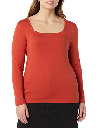 Amazon Essentials Women's Slim-Fit Long Sleeve Square Neck T-Shirt, Brick Red, Large
