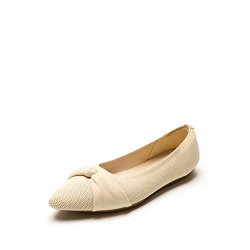 DREAM PAIRS Women's Sdfa2339w Knit Pinted Toe Dress Flats Comfort Slip On Foldable Ballet Flat Shoes Soft with Bowknot, Nude, Size 6