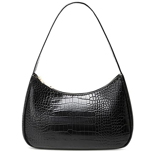 CYHTWSDJ Shoulder Bags for Women, Cute Hobo Tote Handbag Mini Clutch Purse with Zipper Closure (Crocodile&Black)