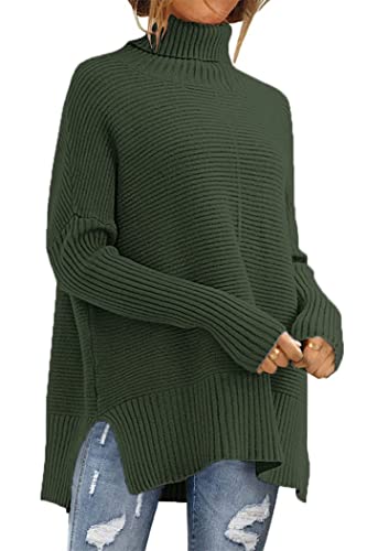 PRETTYGARDEN Women's 2023 Oversized Turtleneck Sweater Casual Long Sleeve Chunky Knit Pullover Winter Tops Blouse (Green,Medium)