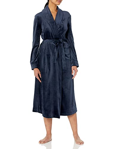 Amazon Aware Women's Relaxed Fit Velour Long Robe (Available in Plus Size), Navy, Large