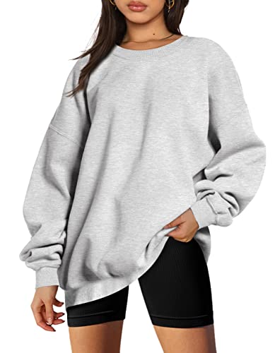 EFAN Sweatshirts Hoodies for Women Oversized Sweaters Fall Outfits Clothes 2023 Crew Neck Pullover Tops Loose Comfy Winter Fashion Grey