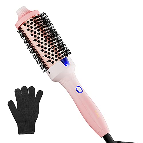 K&K Heated Curling Ceramic Tourmaline Ionic Curling Iron Volumizing Brush Quick Heating Makes Hair Silky Smooth Dual Voltage Travel-Friendly Straightening Round Design (1.77 inch)
