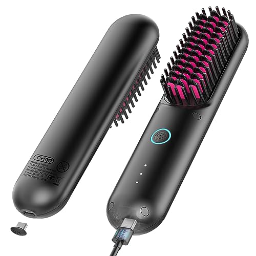 TYMO Porta Cordless Hair Straightener Brush, Portable Straightening Brush with Negative Ion, Hot Comb Hair Straightener for Women, Lightweight & Mini to Carry Out, USB Rechargeable, Anti-Scald