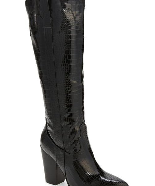 Billini Francoise Pointed Toe Knee High Boot in Shiny Black at Nordstrom, Size 10