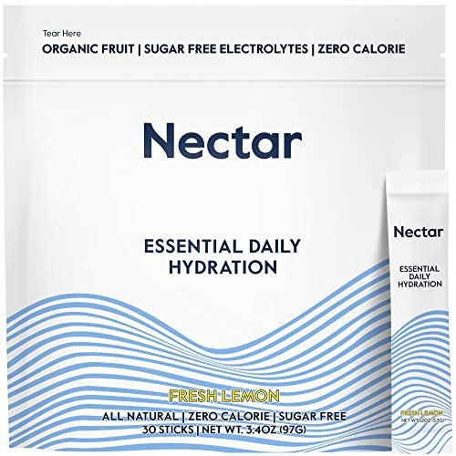 Nectar Hydration Packets - Electrolytes Powder Packets - No Sugar or Calories - Organic Fruit Liquid Daily IV Hydrate Packets for Hangover & Dehydration Relief and Rapid Rehydration (Lemon 30 Pack)