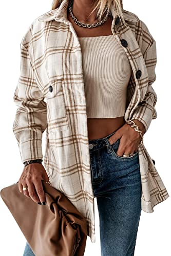 AUTOMET Womens Casual Plaid Shacket Wool Blend Button Down Long Sleeve Shirt Fall Jacket Shackets