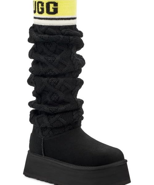 UGG(r) Sweater Letter Tall Boot in Black at Nordstrom, Size 5