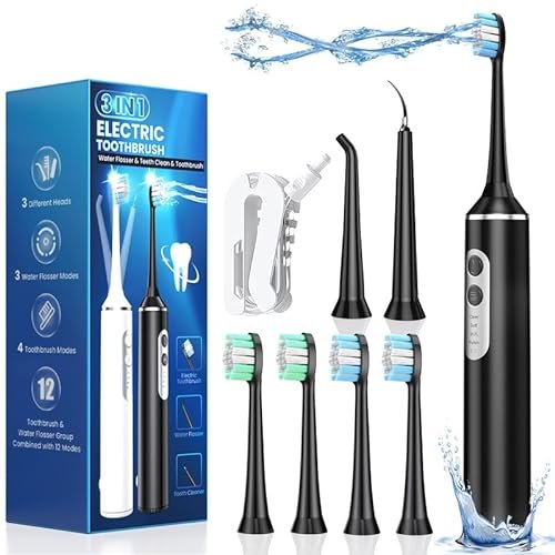 Portable Electric Toothbrush with Water Flosser - 3 in 1 Combo, Water Picks for Teeth Cleaning Kit, 7 Modes Irrigation for Adults Home Travel