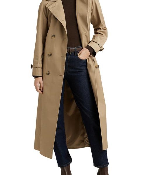 Lauren Ralph Lauren Belted Cotton Blend Gabardine Trench Coat in Sand at Nordstrom, Size X-Small