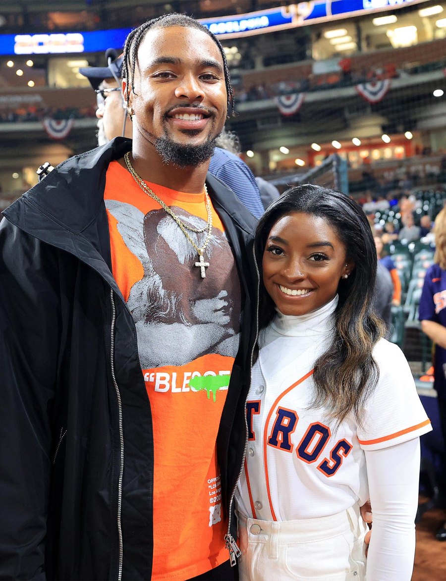 Celeb Couples Who Opened Up About Tackling Long-Distance Dating Prince Harry Meghan Markle and More GettyImages-1437383238 Simone Biles and Jonathan Owens