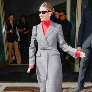 Feature Sofia Richie in Gray Coat at Milan Fashion Week