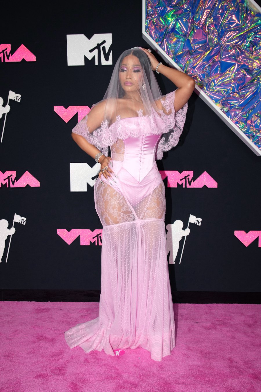 Nicki Minaj Is a Barbie Bride in Lacey Gown at the 2023 MTV Video Music Awards