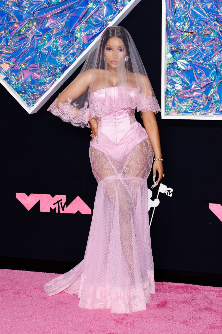 -FEATURE- Nicki Minaj Is a Barbie Bride in Lacey Gown at the 2023 MTV Video Music Awards