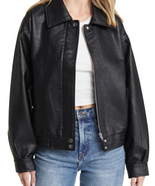 BP. Oversize Faux Leather Jacket in Black Jet at Nordstrom, Size Xx-Small