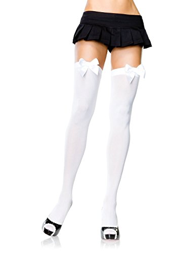Leg Avenue womens Plus Size Satin Bow Accent Thigh Highs Costume Hosiery, White, 1X US