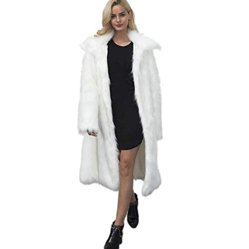 RomanticDesign Women's Long Lapel Faux fur Jacket Shaggy Coat Warm Outerwear Cardigan White US 10