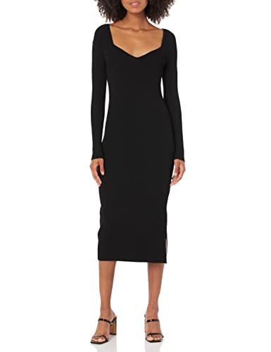 The Drop Women's Cameron Ribbed Sweetheart Neckline Midi Sweater Dress, Black, M