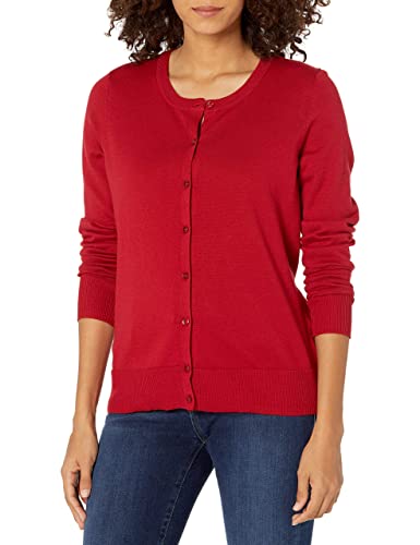 Amazon Essentials Women's Lightweight Crewneck Cardigan Sweater (Available in Plus Size), Red, Large