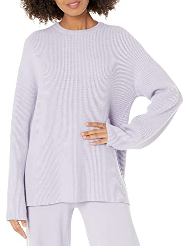 The Drop Women's Alice Crewneck Back Slit Ribbed Pullover Sweater, Dusty Purple, M