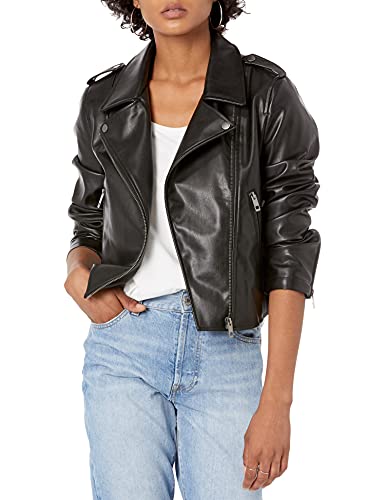 The Drop Women's Heather Faux Leather Moto Jacket, Black, L