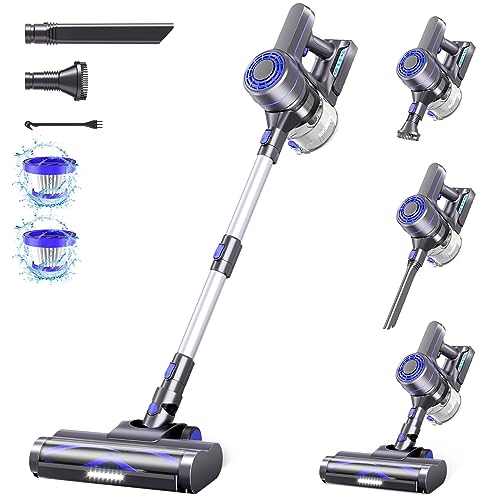 EICOBOT Cordless Vacuum Cleaner, 23Kpa Powerful Suction Vacuum, 6 in 1 Lightweight Cordless Stick Vacuum with 35 Min Runtime Detachable Battery, Cordless Vacuum for Hardwood Floor Pet Hair,Azure