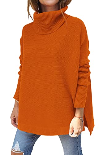 LILLUSORY Orange Turtleneck Sweater Women Halloween Oversized Sweaters Long Batwing Sleeve Tunic Pullover Knit Tops