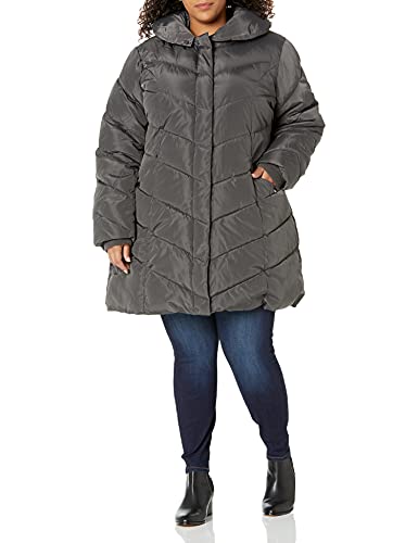 Steve Madden Women's Long Chervron Quilted Outerwear Jacket, Titanium, Small