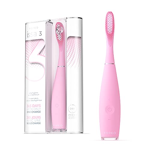 FOREO ISSA 3 Pink, Rechargeable Electric Ultra-Hygienic Sonic Toothbrush with Silicone & PBT Polymer Bristles