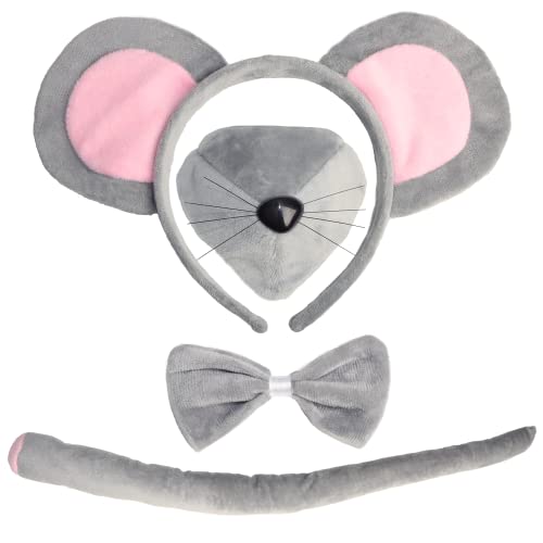 Mouse Costume Accessory Set- Mouse Ears Headband Tail Nose and Bow Tie, Rat Costume Accessories Set…