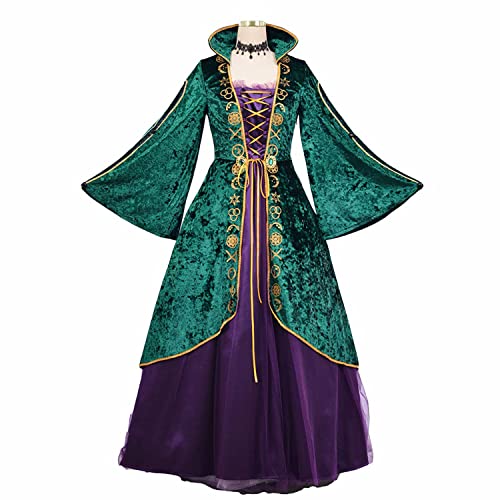 Pashals Winifred Costume Dress for Women Adult - Medieval Green Velvet Dress Halloween Costume, Halloween Witch Outfit S