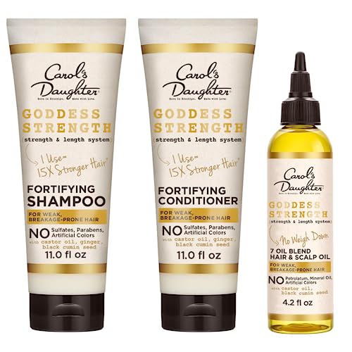Carol's Daughter Goddess Strength Hair Care Gift Set - Sulfate Free Shampoo and Conditioner with Scalp & Hair Treatment Oil – 3 Products