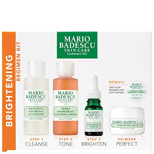 Mario Badescu The Brightening Kit, 5 Piece Kit With Glycolic Foaming Cleanser, Alpha Grapefruit Cleansing Lotion, Vitamin C Serum, Whitening Mask & Glycolic Skin Renewal Complex