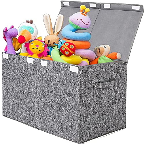popoly Large Toy Box Chest with Lid, Collapsible Sturdy Toy Storage Organizer Boxes Bins Baskets for Kids, Boys, Girls, Nursery, Playroom, 25