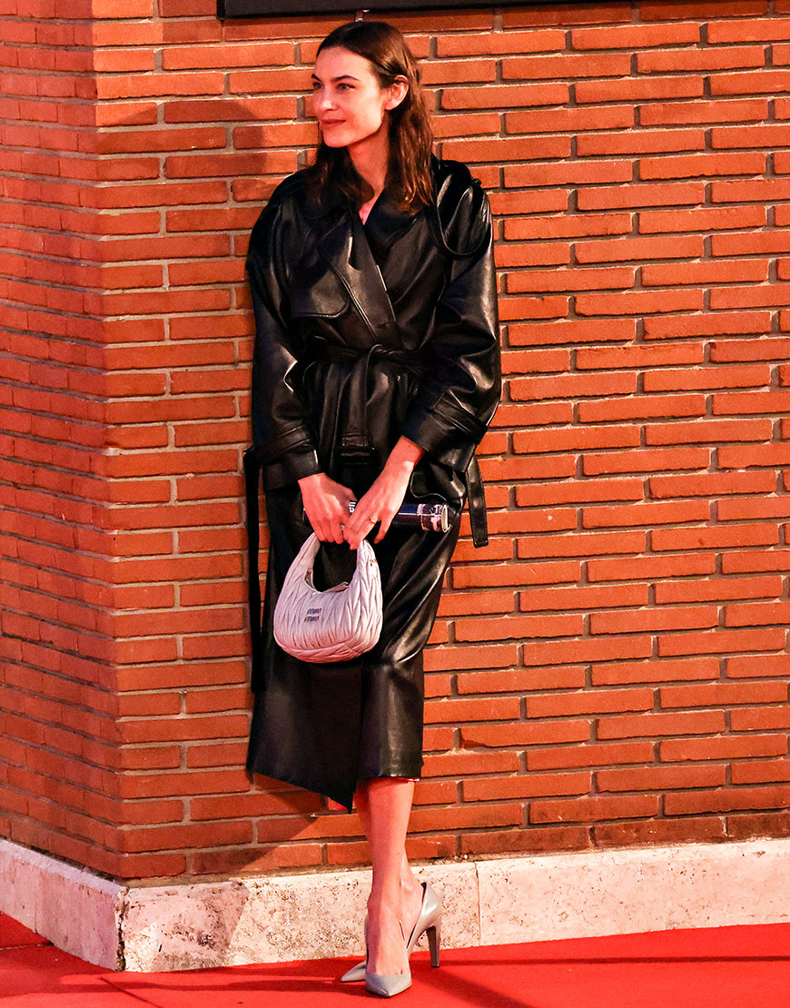 Alexa Chung Black Leather Trench Coat - Celebs Movie Jackets