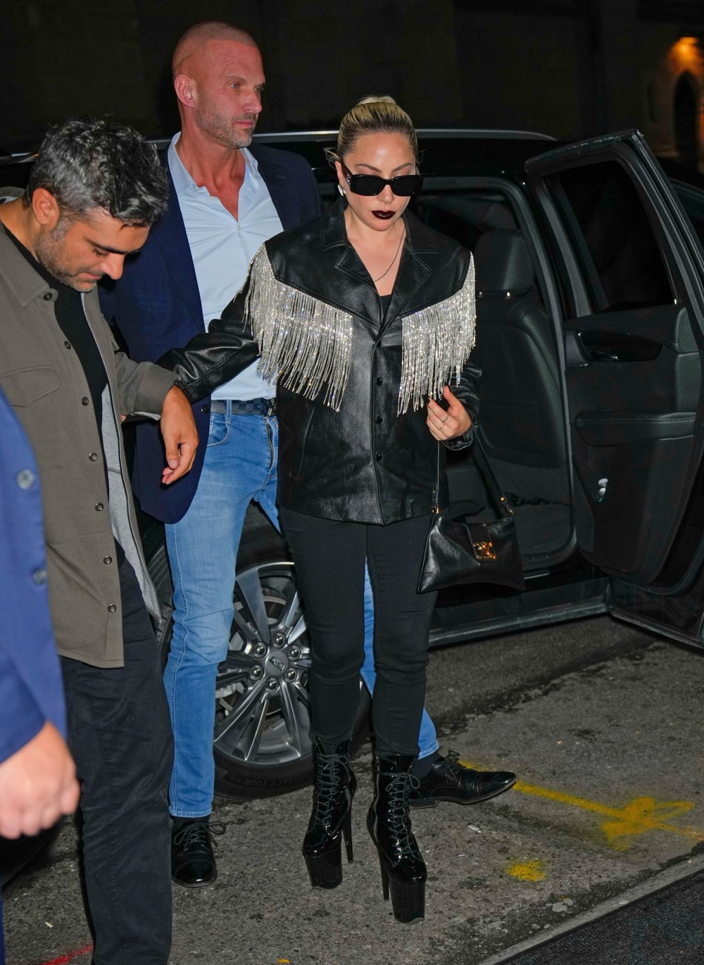Lady Gaga Channels 70s Rock Glam In Crystal Fringe Leather Jacket