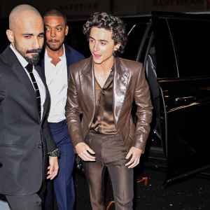 Timothee Chalamet Brings Rock 'n' Roll Vibes to Bleu de Chanel Dinner With Brown Leather Suit