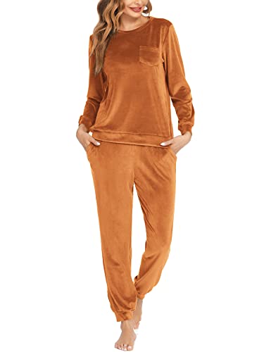Ekouaer Womens Pajama Set Long Sleeve Sleepwear 2 Piece Pajamas Soft Pjs Lounge Sets With Pockets Orange L