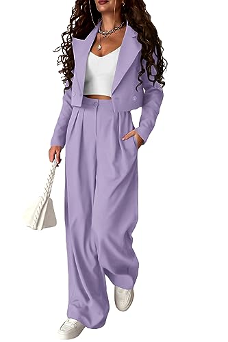 PRETTYGARDEN Teacher Outfits for Women Trendy Work Office Corporate Two Piece Matching Suit Set (Light Purple,Medium)