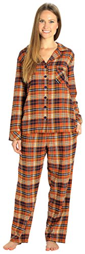 EVERDREAM Sleepwear Womens Flannel Pajamas, Long 100% Cotton Pj Set,Size X-Large Brown Rust