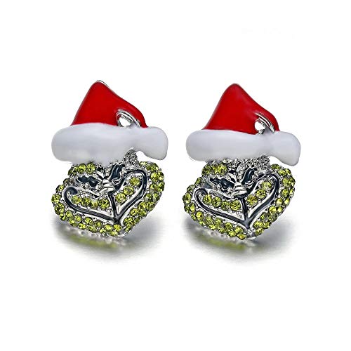HANRESHE Grinch Santa Stud Earrings Full Rhinestones Christmas Earrings New Year Giftfor Women Men Kids Classic Cartoon Jewelry