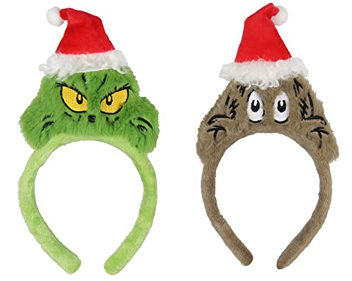 Dr. Seuss How The Grinch Stole Christmas Santa Grinch and Max Character Headband 2 Pack For Women and Girls