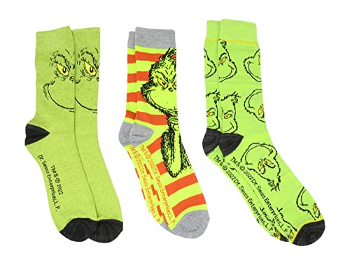 Bioworld Dr. Seuss The Grinch Who Stole Christmas Crew Socks 3 Pair Pack