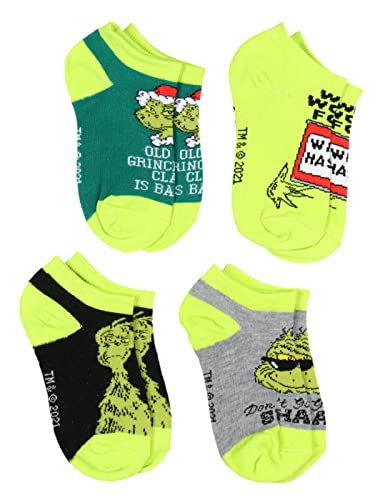 Bioworld Dr. Seuss The Grinch Kids Socks Old Grinchy Clause 4 Pairs Ankle No Show Socks