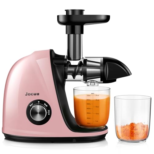 Jocuu Slow Masticating Juicer with 2-Speed Modes - Cold Press Juicer Machine - Quiet Motor & Reverse Function - Easy to Clean Juicer Extractor - Juice Recipes for Fruits & Vegetables (Light Pink)