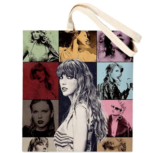 AMOTARY Singer Tote Bag, Canvas Tote Bag for Women Album Inspired Makeup Bags Cosmetic Bag Travel Pouch for TS Fans Music Lover Gifts (TS-001)