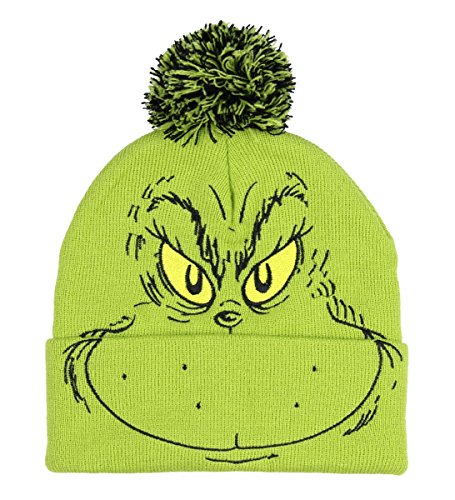 Bioworld Dr. Seuss The Grinch Who Stole Christmas Pom Beanie Hat Embroidered Character,Green,One Size