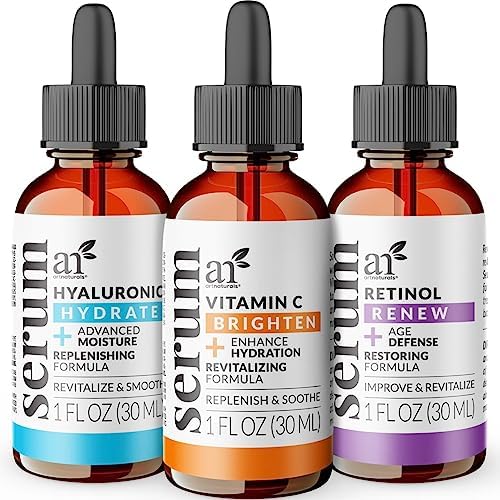 artnaturals Anti-Aging-Set with Vitamin-C Retinol and Hyaluronic-Acid - (3 x 1 Fl Oz / 30ml) Serum for Anti Wrinkle and Dark Circle Remover &ndash; All Natural and Moisturizing