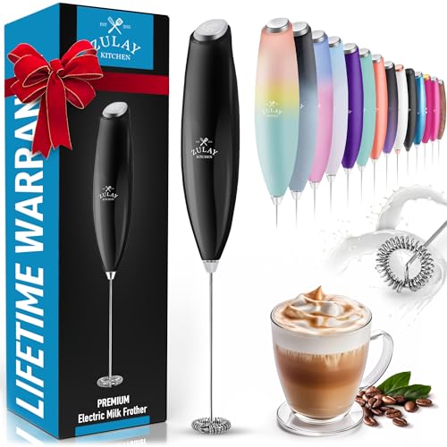 Zulay Milk Frother Wand Drink Mixer with Proprietary Z Motor Max - Handheld Frother Electric Whisk, Milk Foamer, Mini Blender and Electric Mixer Coffee Frother for Frappe, Matcha, No Stand - Black